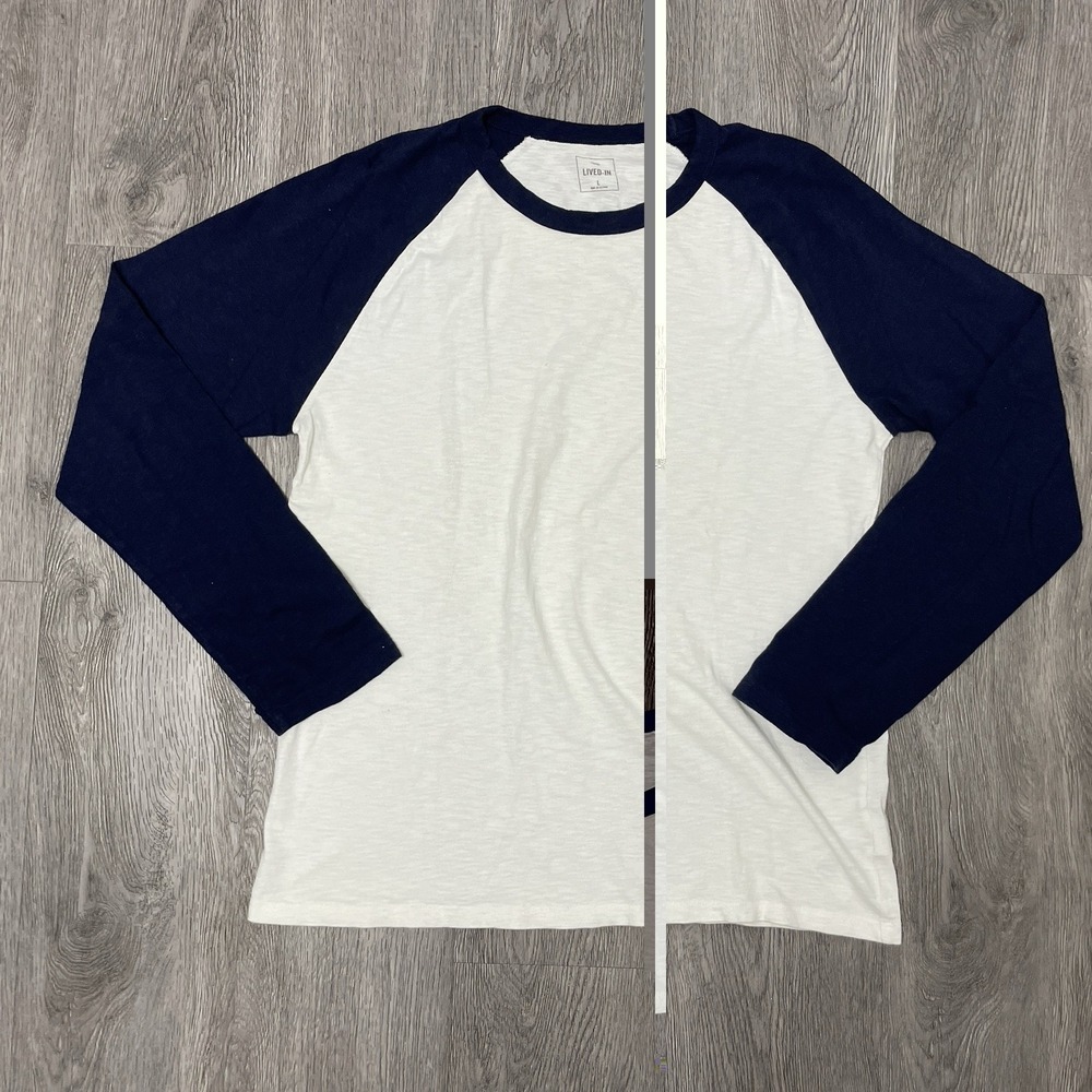 GAP Shirt Men's Large White Blue Lived In Slub Baseball Raglan Sleeve Y2K 90's